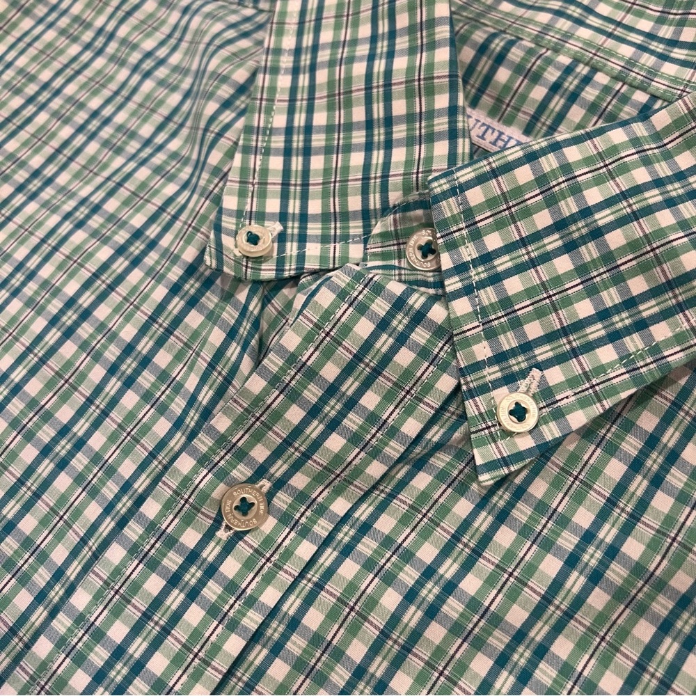 Southern Tide Men’s Long-Sleeve‎ Button Down Shirt Green Glen Plaid Small Cotton